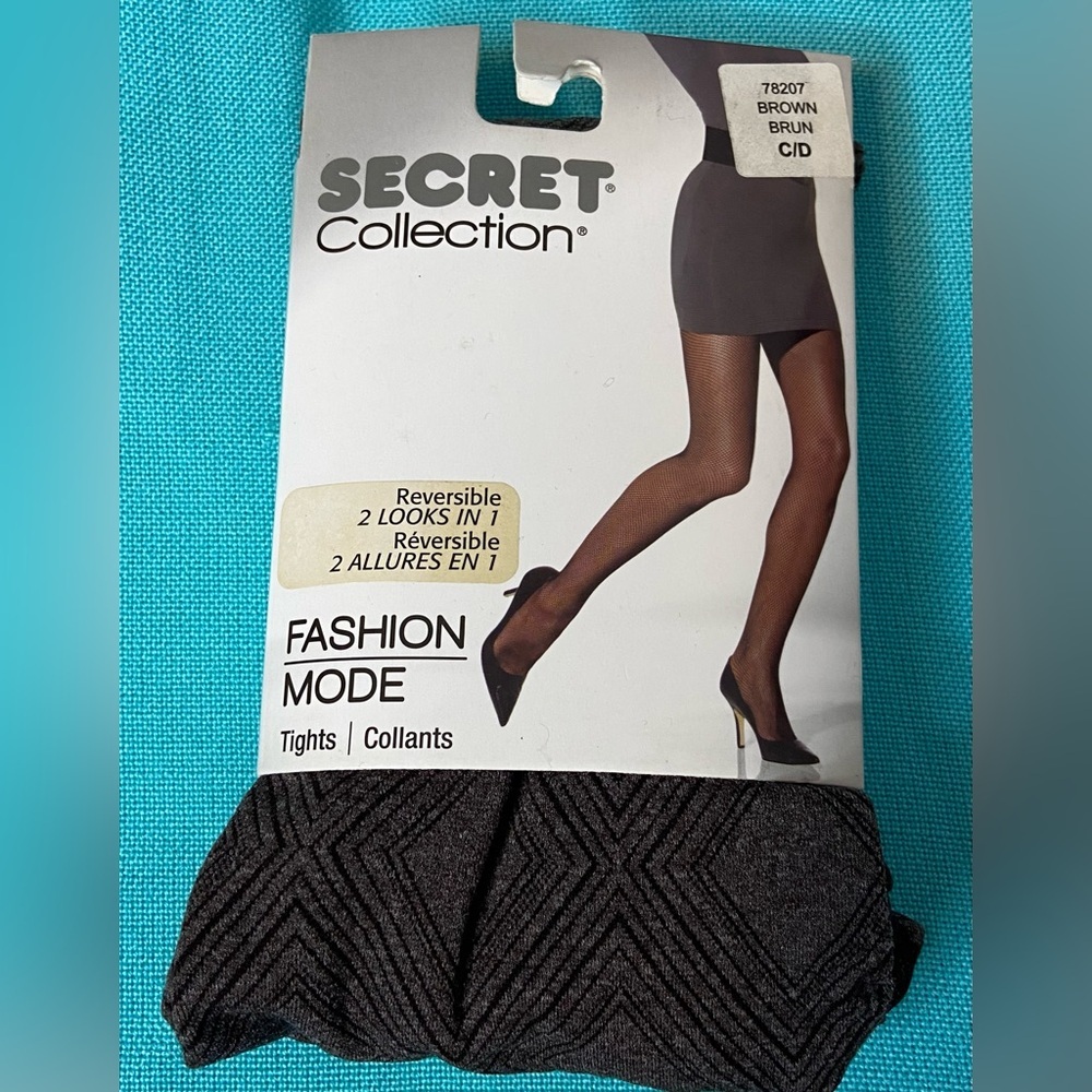Secret Collection Reversible Tights Fashion Mode NWT Brown Pattern 
Size C/D